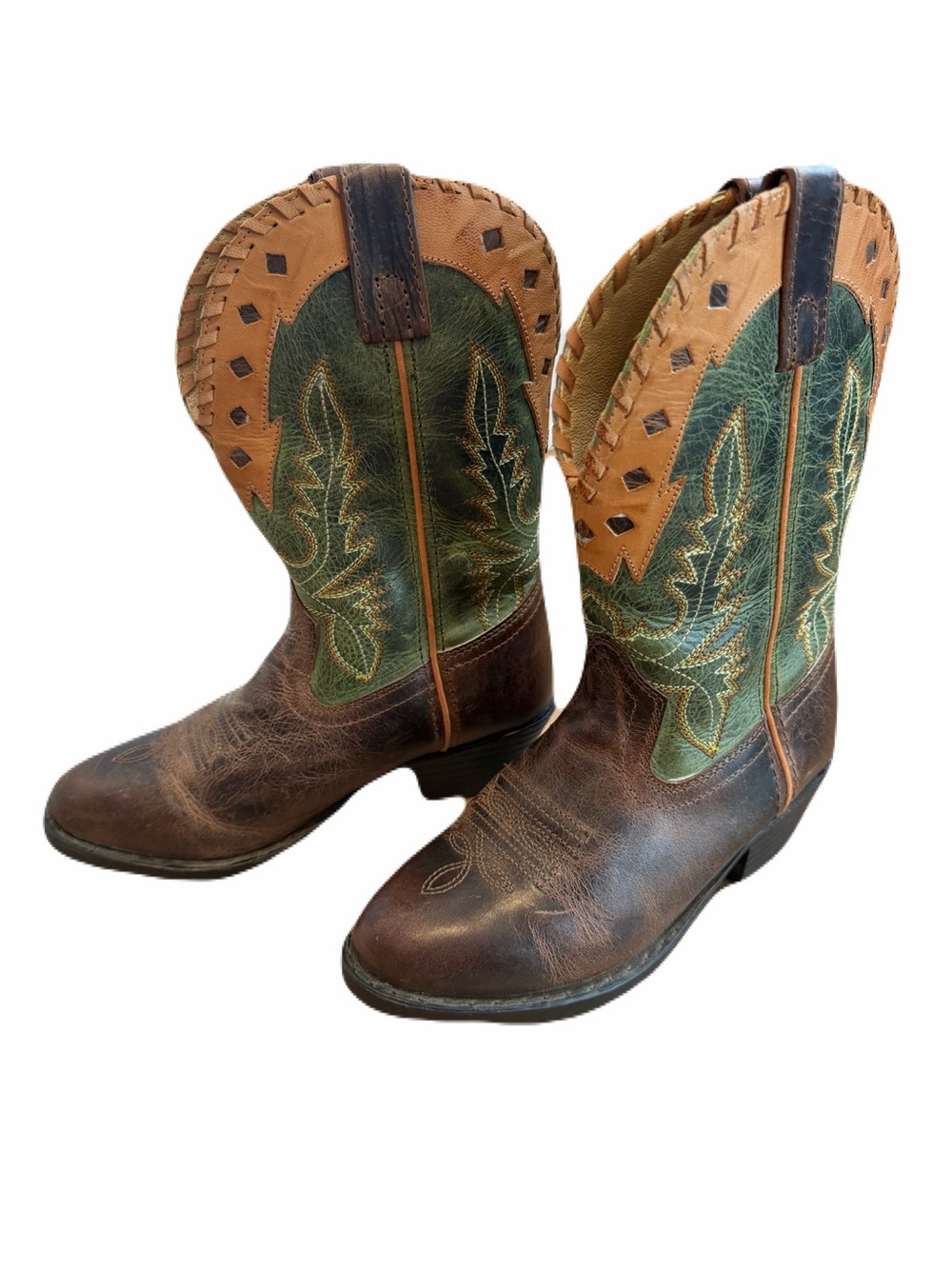 Smoky Mountain Leather Green Brown Cowboy Western Boots size 2 kids